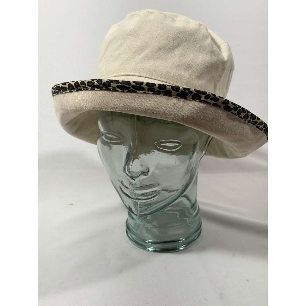 Boo Sun Bucket Hat Womens Small Ivory Cotton Floral Leopard Boho Cottagecore - Picture 11 of 16